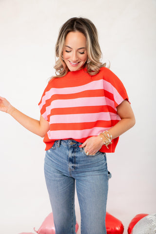 Better Together Red and Pink Striped Sleeveless Sweater-Tops-Pinch-L. Mae Boutique & Wild Mabel Clothing