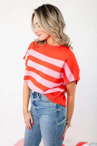 Better Together Red and Pink Striped Sleeveless Sweater-Tops-Pinch-L. Mae Boutique & Wild Mabel Clothing