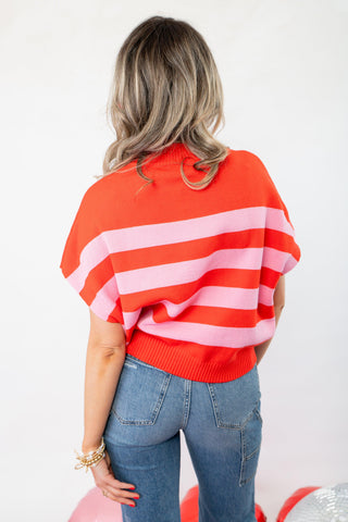 Better Together Red and Pink Striped Sleeveless Sweater-Tops-Pinch-L. Mae Boutique & Wild Mabel Clothing