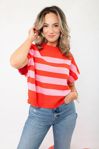 Better Together Red and Pink Striped Sleeveless Sweater-Tops-Pinch-L. Mae Boutique & Wild Mabel Clothing