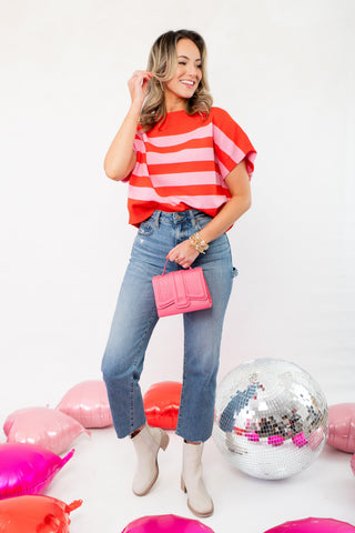 Better Together Red and Pink Striped Sleeveless Sweater-Tops-Pinch-L. Mae Boutique & Wild Mabel Clothing