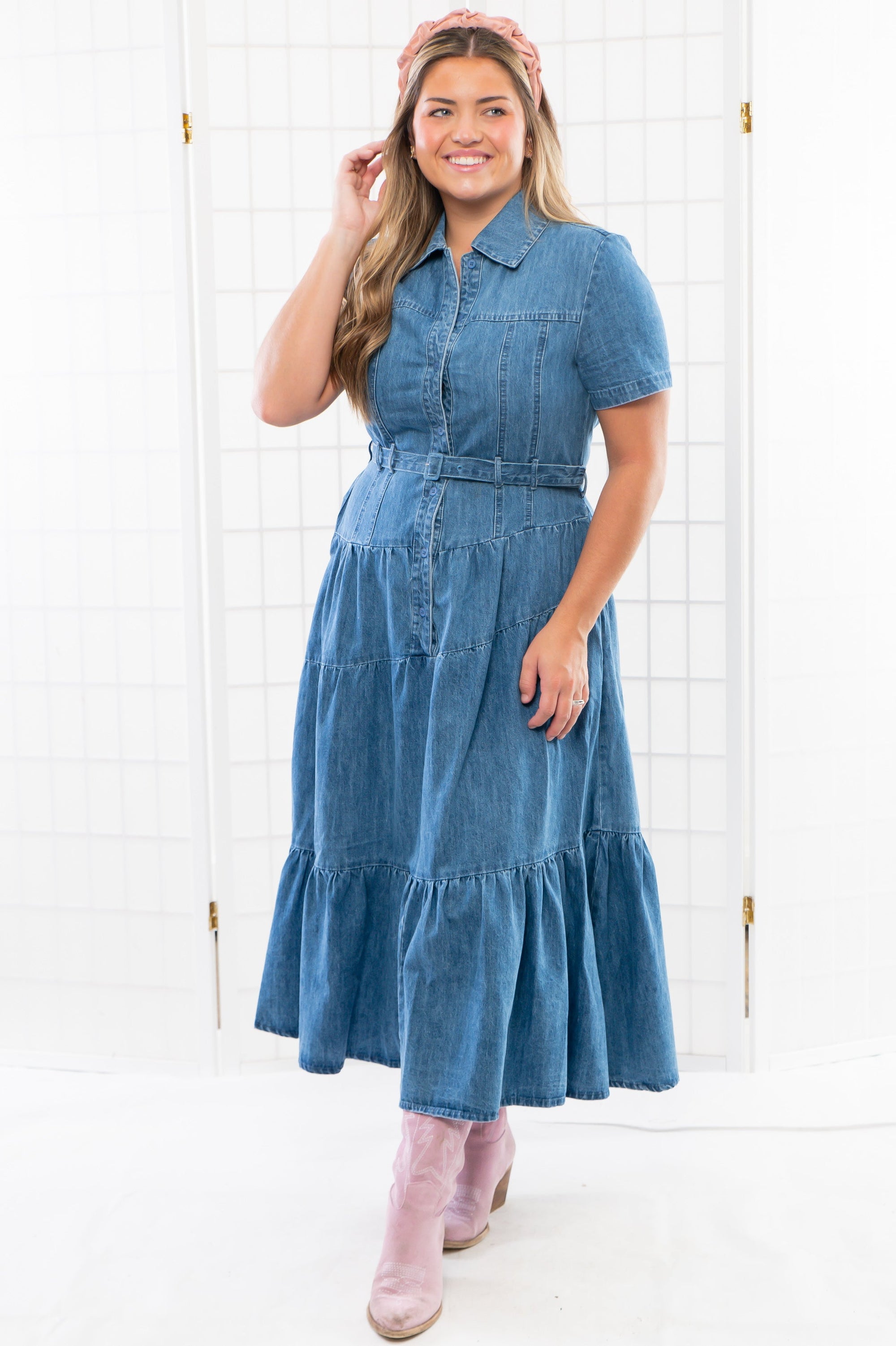 Bettie Tiered Button Down Denim Midi Dress-Dresses-Heyson-L. Mae Boutique & Wild Mabel Clothing