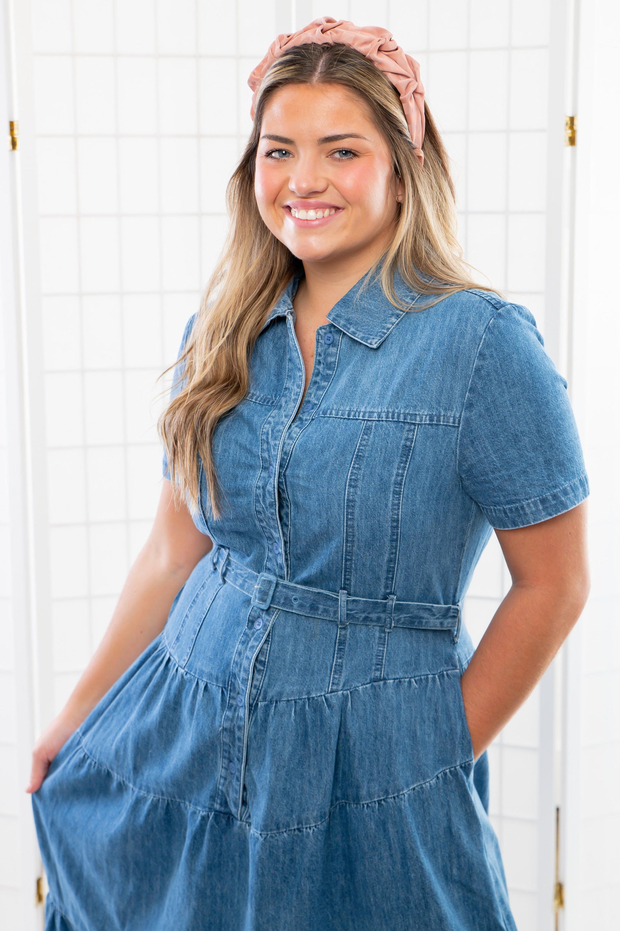 Bettie Tiered Button Down Denim Midi Dress-Dresses-Heyson-L. Mae Boutique &amp; Wild Mabel Clothing