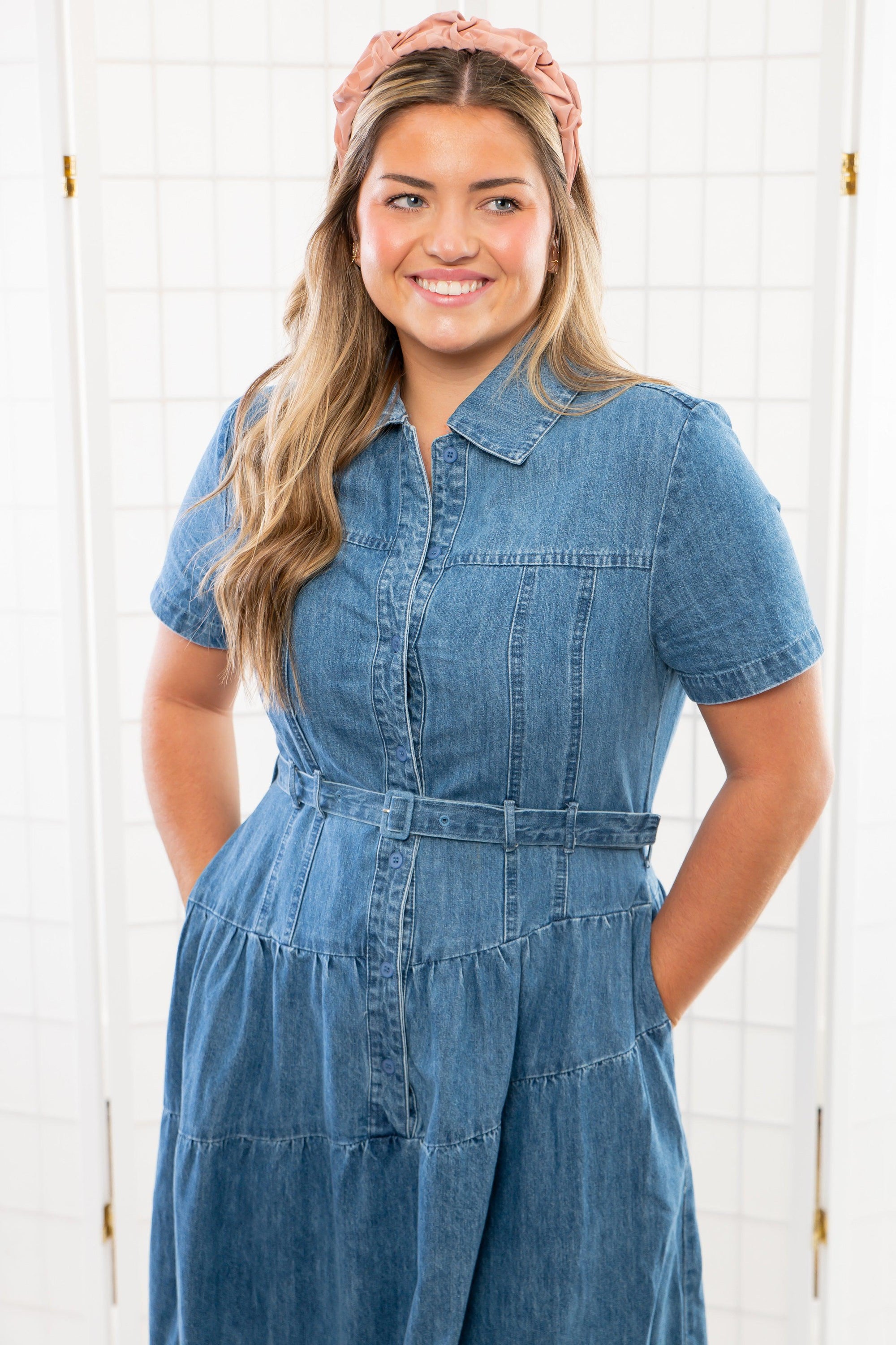 Bettie Tiered Button Down Denim Midi Dress-Dresses-Heyson-L. Mae Boutique &amp; Wild Mabel Clothing