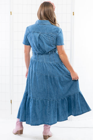 Bettie Tiered Button Down Denim Midi Dress-Dresses-Heyson-L. Mae Boutique & Wild Mabel Clothing