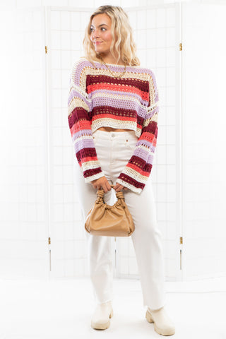 Between the Lines Lavender Striped Crochet Sweater-Le Lis-L. Mae Boutique