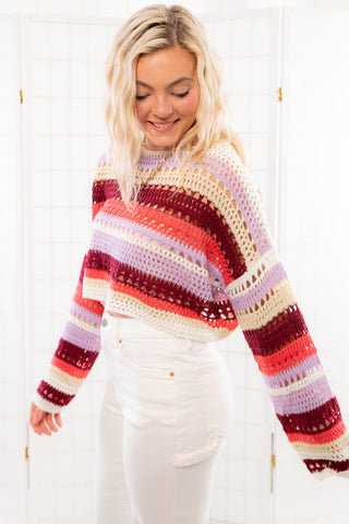 Between the Lines Lavender Striped Crochet Sweater-Le Lis-L. Mae Boutique