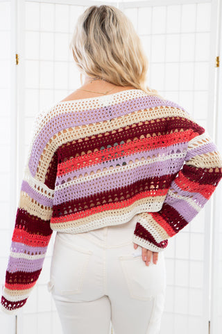 Between the Lines Lavender Striped Crochet Sweater-Le Lis-L. Mae Boutique