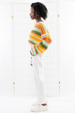 Between the Lines Orange Striped Crochet Sweater-Le Lis-L. Mae Boutique