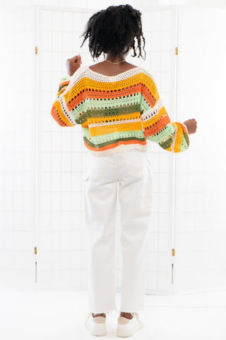 Between the Lines Orange Striped Crochet Sweater-Le Lis-L. Mae Boutique