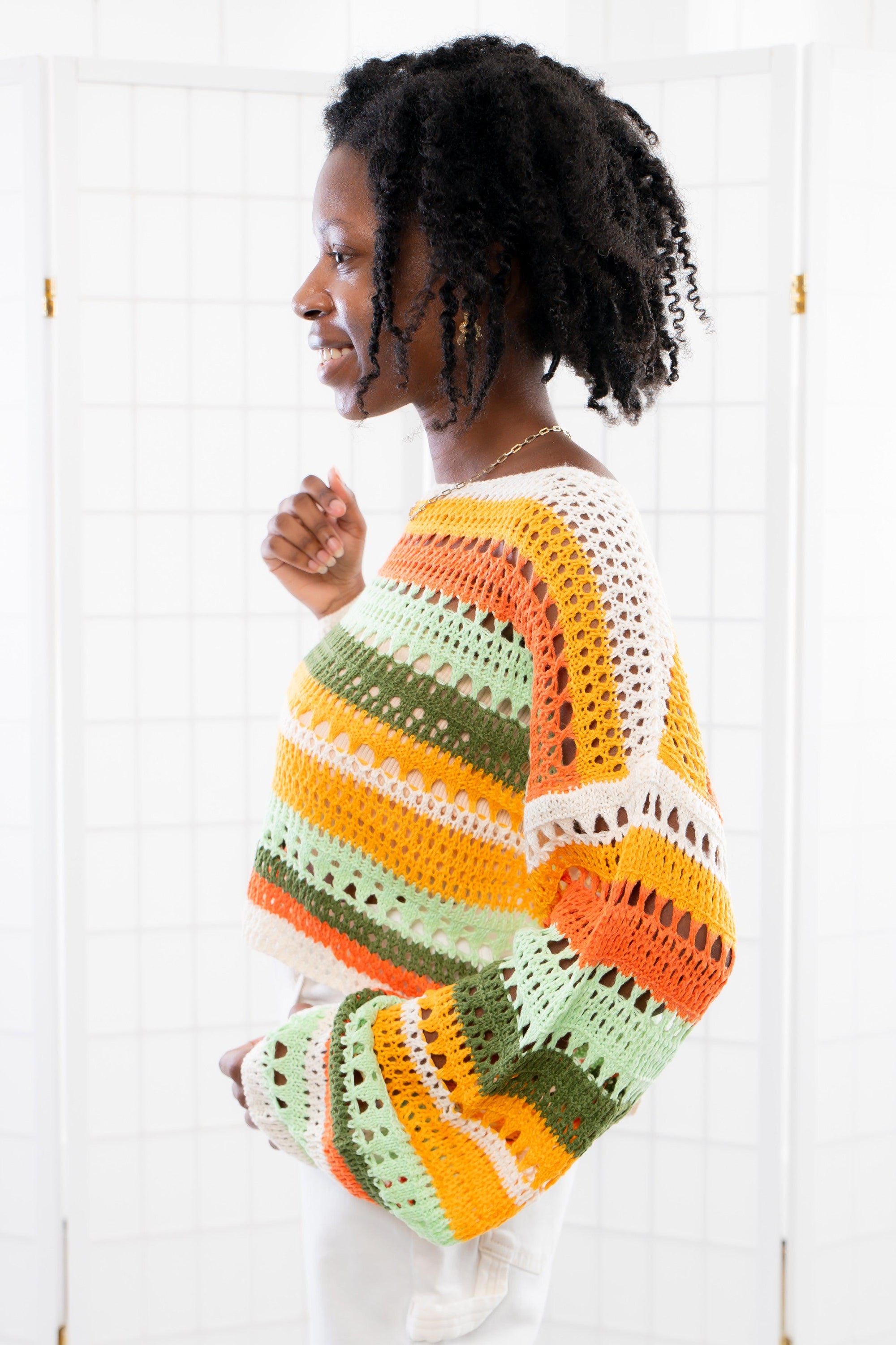 Between the Lines Orange Striped Crochet Sweater-Tops-Le Lis-L. Mae Boutique &amp; Wild Mabel Clothing