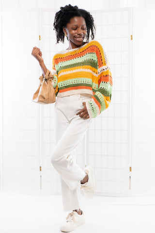 Between the Lines Orange Striped Crochet Sweater-Le Lis-L. Mae Boutique