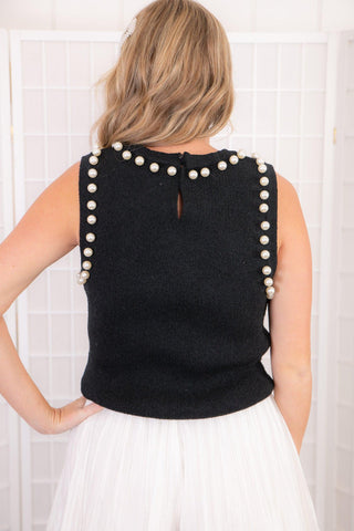 Bianca Black High Neck Pearl Detail Knit Tank Top-Tops-2.7 August Apparel-L. Mae Boutique & Wild Mabel Clothing