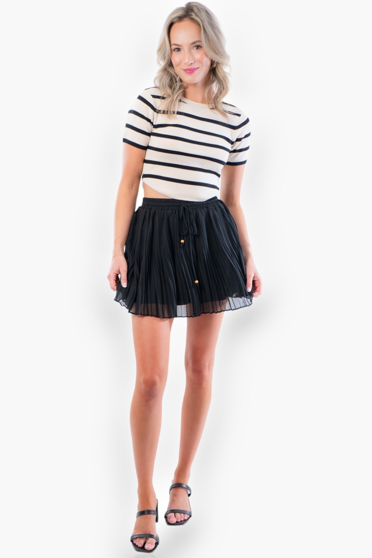 Black & Cream Stripe Knit Crop Top-Tops-Le Lis-L. Mae Boutique & Wild Mabel Clothing