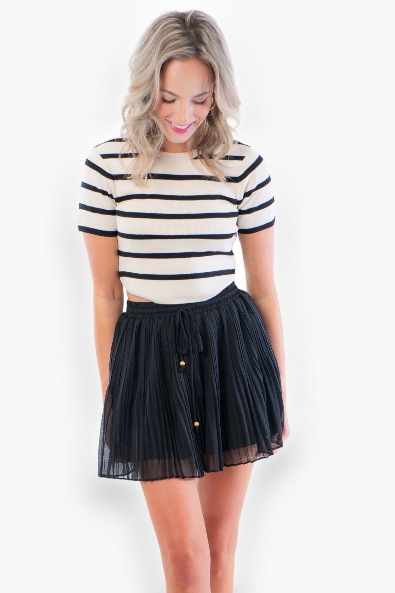 Black &amp; Cream Stripe Knit Crop Top-Tops-Le Lis-L. Mae Boutique &amp; Wild Mabel Clothing