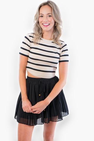 Black & Cream Stripe Knit Crop Top-Tops-Le Lis-L. Mae Boutique & Wild Mabel Clothing