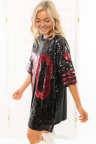 Black & Garnet Sequin Jersey Dress-Dresses-WHY Dress-L. Mae Boutique & Wild Mabel Clothing