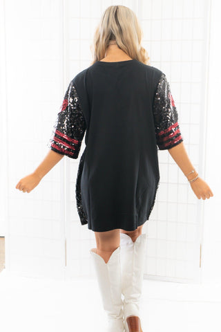 Black & Garnet Sequin Jersey Dress-Dresses-WHY Dress-L. Mae Boutique & Wild Mabel Clothing