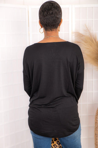 Black Long Sleeve V Neck Drape Top-Hyfve-L. Mae Boutique