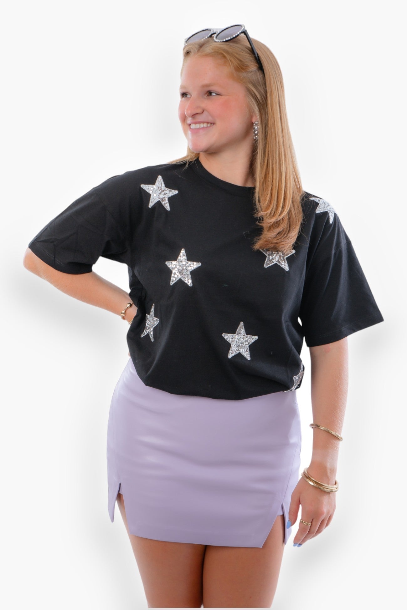 Black & Silver Sequin Star Tee-Tops-Vine & Love-L. Mae Boutique & Wild Mabel Clothing