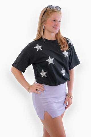 Black & Silver Sequin Star Tee-Tops-Vine & Love-L. Mae Boutique & Wild Mabel Clothing