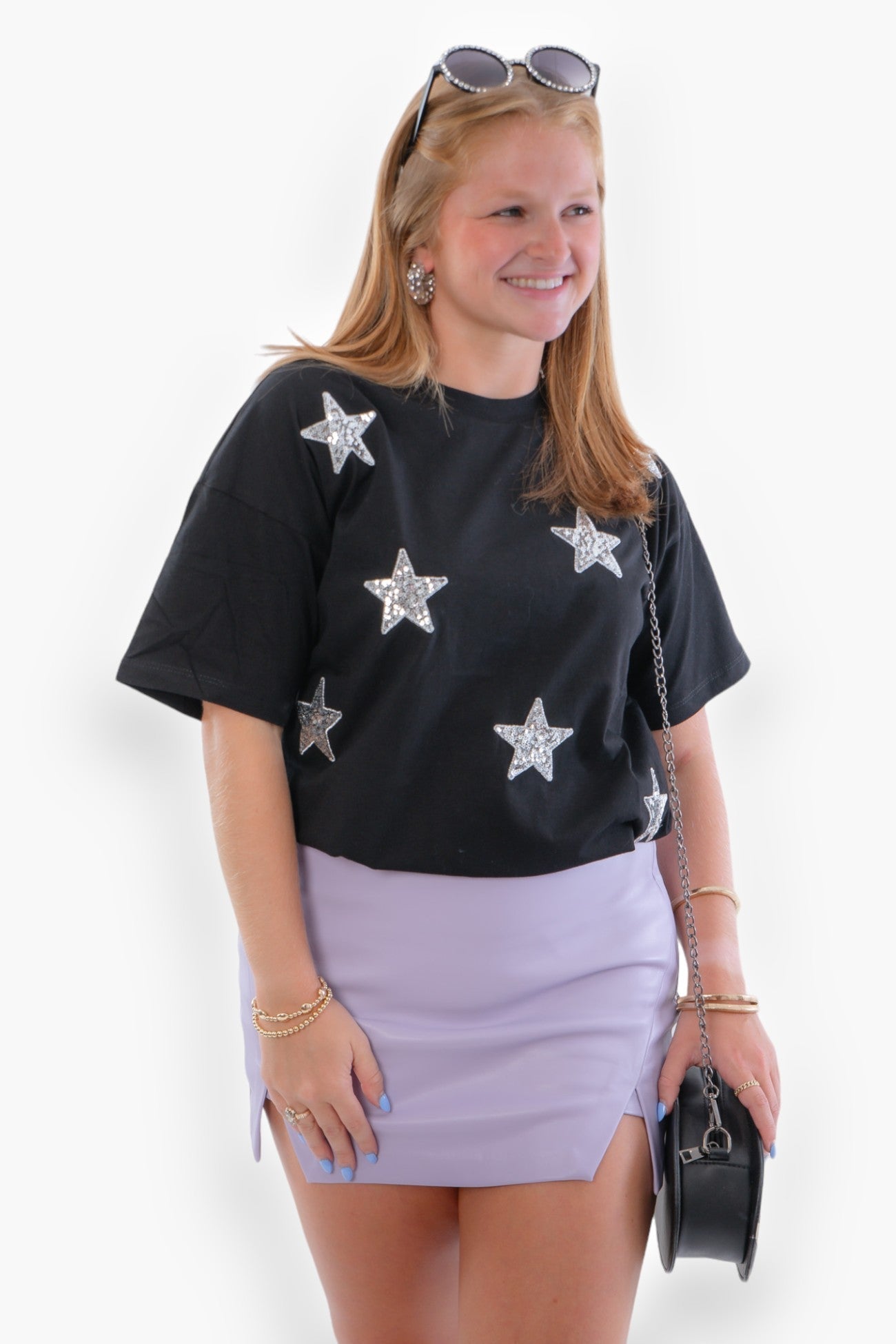 Black &amp; Silver Sequin Star Tee-Tops-Vine &amp; Love-L. Mae Boutique &amp; Wild Mabel Clothing