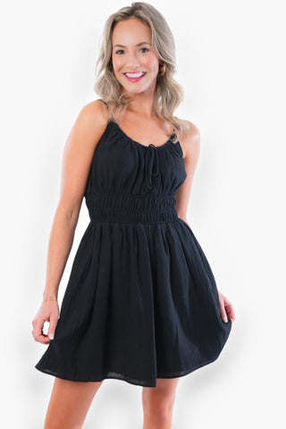 Black Smock Waist Dress-Dresses-In February-L. Mae Boutique & Wild Mabel Clothing