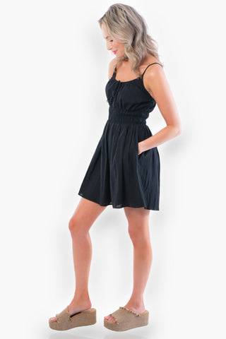 Black Smock Waist Dress-Dresses-In February-L. Mae Boutique & Wild Mabel Clothing