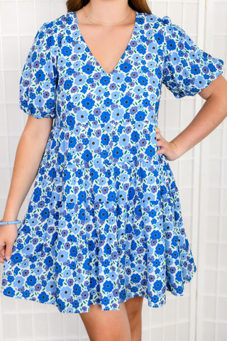 Bluebell Floral Print Babydoll Dress-BaeVely-L. Mae Boutique
