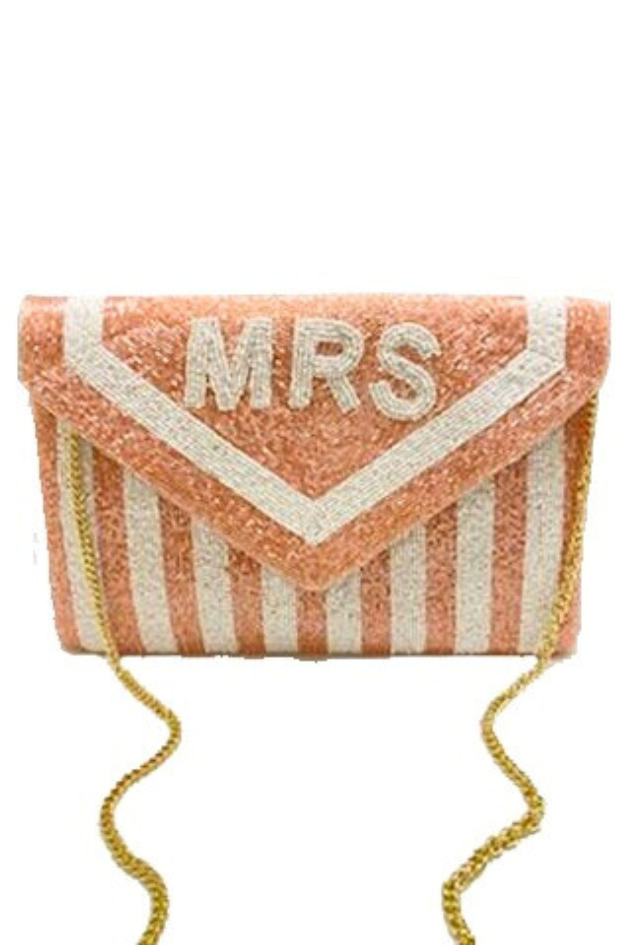 Blush Stripe MRS Beaded Clutch-Bags/Purses-Ole-L. Mae Boutique & Wild Mabel Clothing