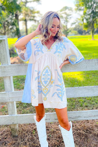 Boho Embroidered Blue Babydoll Dress-Dresses-BlueVelvet-L. Mae Boutique & Wild Mabel Clothing