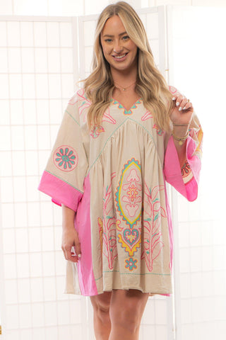 Boho Embroidered Pink Babydoll Dress-Dresses-BlueVelvet-L. Mae Boutique & Wild Mabel Clothing