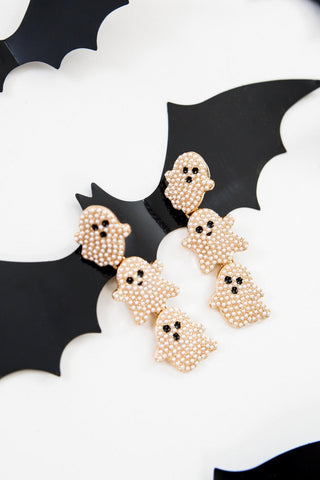 Boo Girl Pearl Studded Ghost Earrings-Jewelry-Lou & Co-L. Mae Boutique & Wild Mabel Clothing