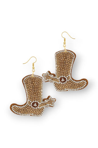 Boot Scootin' Gold Pave Boot Earrings-Golden Stella-L. Mae Boutique