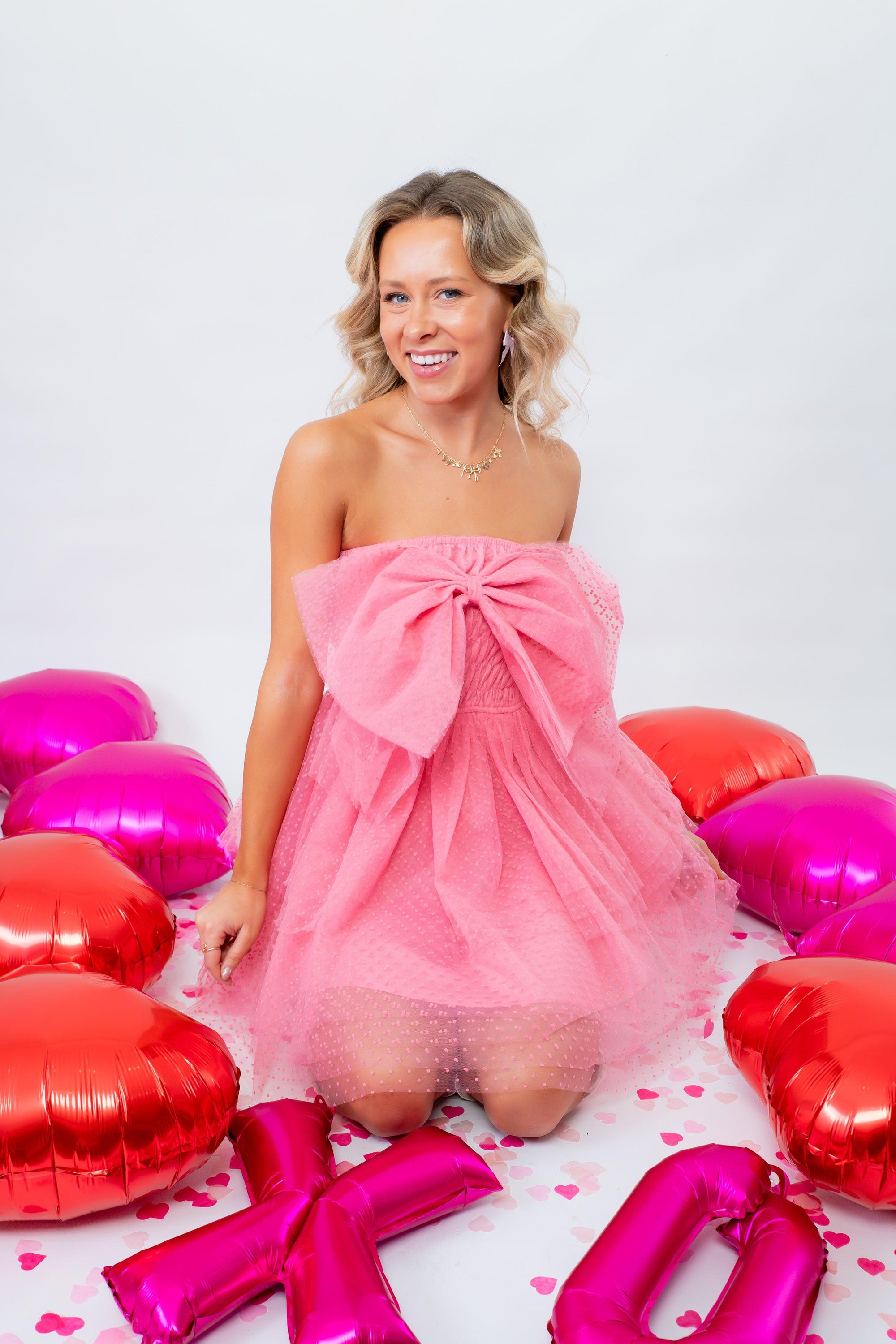 Bow-Front Tulle Gathered Volume Mini Dress-Dresses-MainStrip-L. Mae Boutique & Wild Mabel Clothing