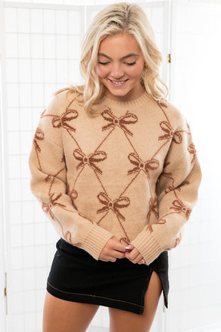 Bows All Over Taupe Chunky Sweater-Tops-& merci-L. Mae Boutique & Wild Mabel Clothing