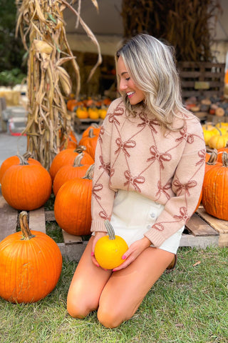 Bows All Over Taupe Chunky Sweater-Tops-& merci-L. Mae Boutique & Wild Mabel Clothing