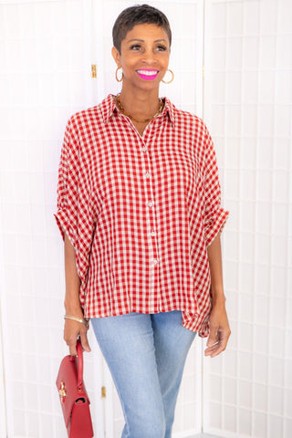 Breaking Free Maroon Gingham Button Down Top-day + moon-L. Mae Boutique