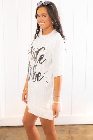 Bride to Be White Sequin Mini Dress-WHY Dress-L. Mae Boutique