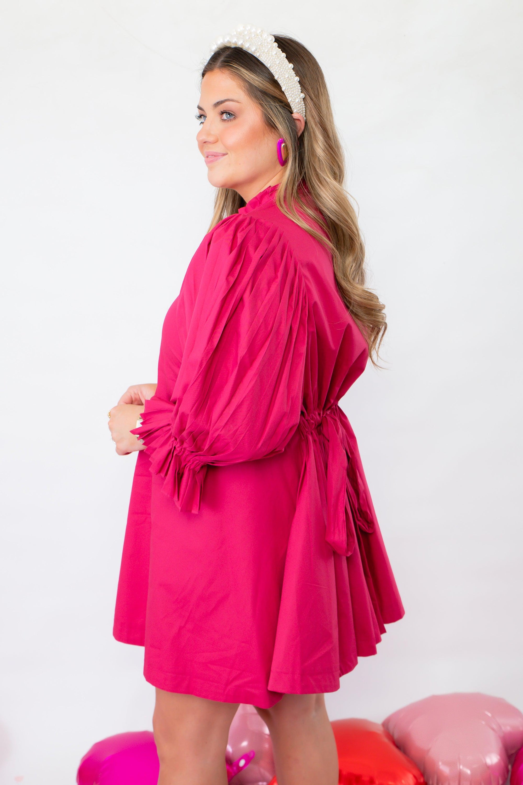 Bright and Berry Pink Pleated Sleeve Mini Dress-Dresses-Sincerely Ours-L. Mae Boutique &amp; Wild Mabel Clothing