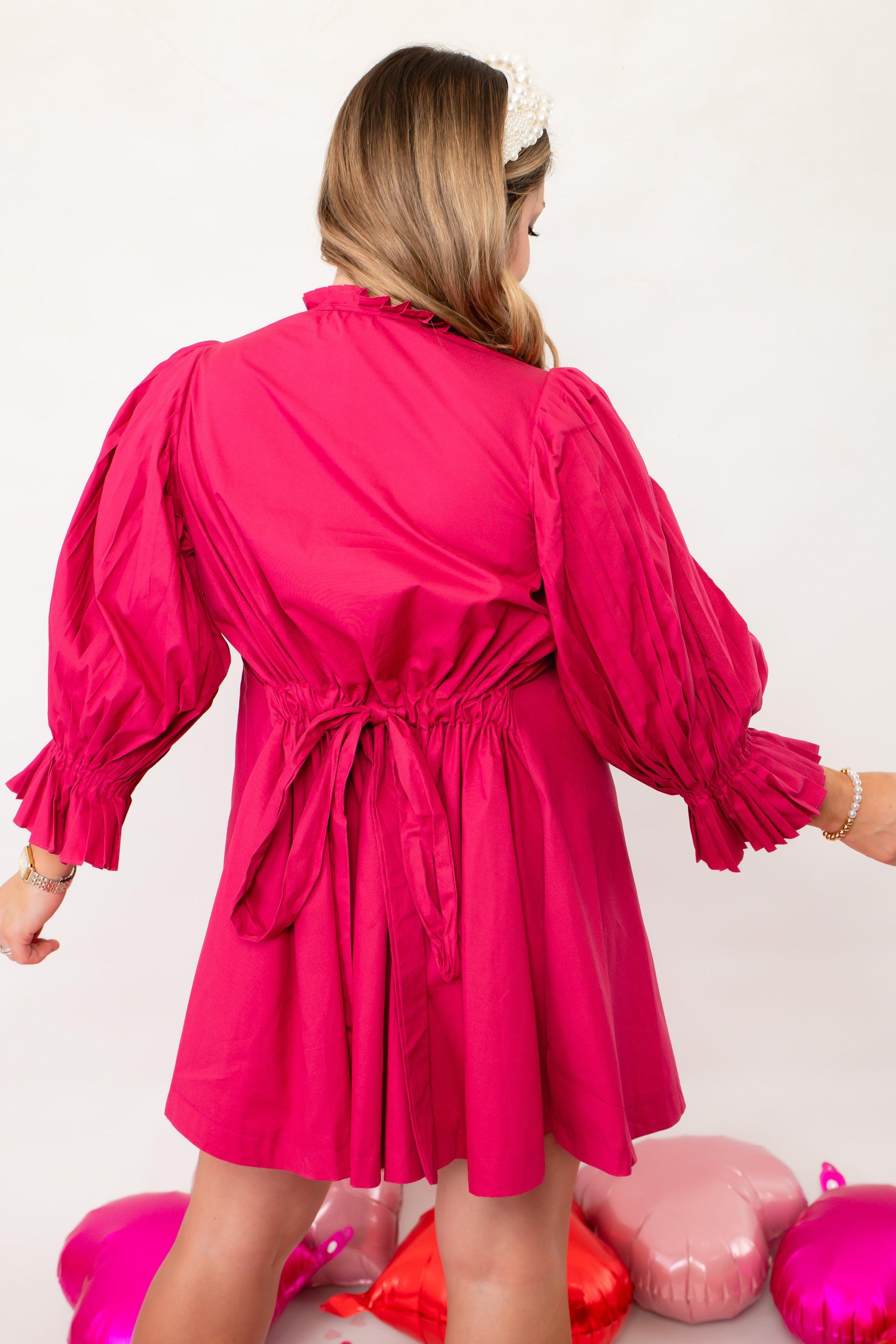 Bright and Berry Pink Pleated Sleeve Mini Dress-Dresses-Sincerely Ours-L. Mae Boutique &amp; Wild Mabel Clothing