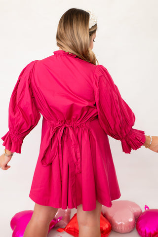 Bright and Berry Pink Pleated Sleeve Mini Dress-Dresses-Sincerely Ours-L. Mae Boutique & Wild Mabel Clothing