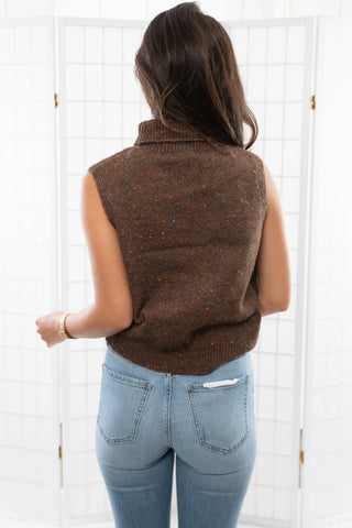 Brown Sleeveless Turtleneck Sweater Top-Tops-She + Sky-L. Mae Boutique & Wild Mabel Clothing