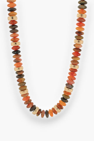 Brown Wide Bead Stone & Texture Metal Necklace-Jewelry-Golden Stella-L. Mae Boutique & Wild Mabel Clothing