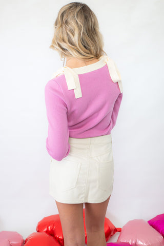 Bubble Gum Pink & Cream Long Sleeve Top-Tops-Entro-L. Mae Boutique & Wild Mabel Clothing