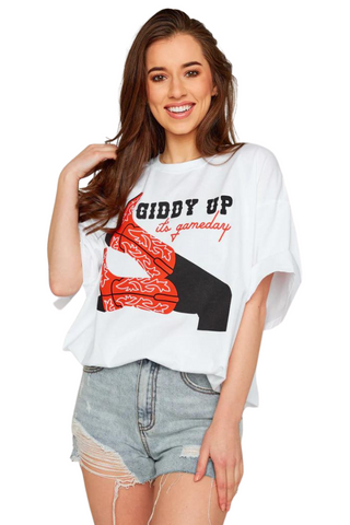 Buddy Love Giddy Up It's Gameday Oversized Graphic Tee-Tops-Buddy Love-L. Mae Boutique & Wild Mabel Clothing