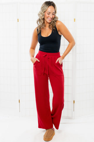 Burgundy Ribbed Pull On Knit Lounge Pants-Bottoms-Tres Bien-L. Mae Boutique & Wild Mabel Clothing