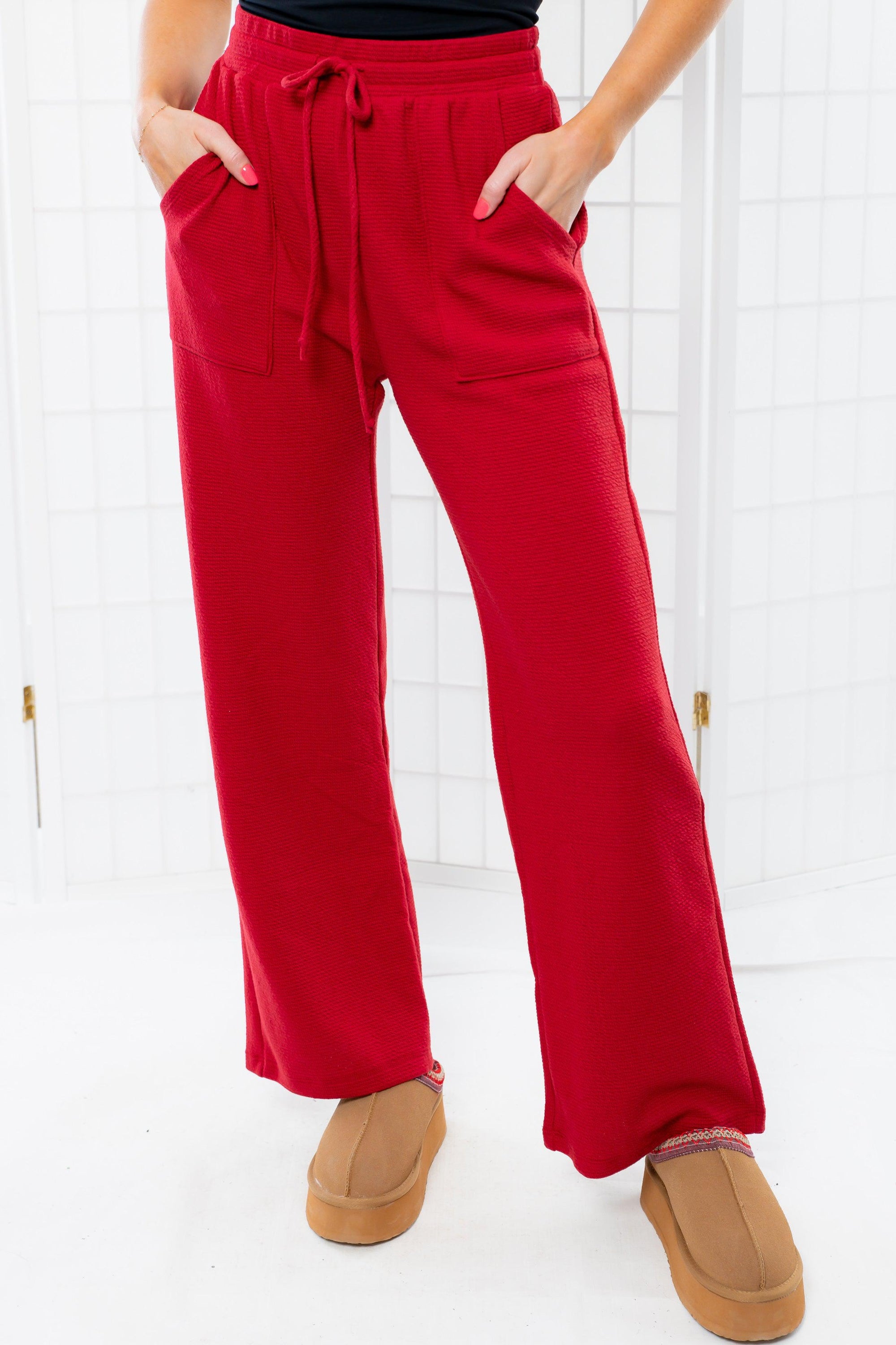 Burgundy Ribbed Pull On Knit Lounge Pants-Bottoms-Tres Bien-L. Mae Boutique & Wild Mabel Clothing