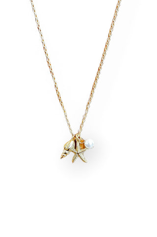 By The Shore Gold Shell Pearl Necklace-Jewelry-Luxe Group-L. Mae Boutique & Wild Mabel Clothing