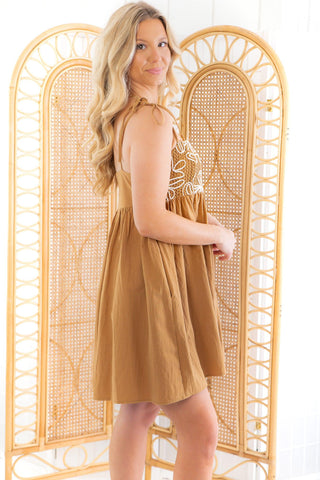 Camel Abstract Embroidered Mini Dress-In February-L. Mae Boutique